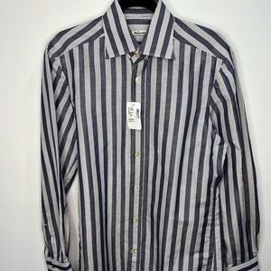 Kiton Linen Blend Striped Button-Down Shirt Grey/White Men’s 39/Small